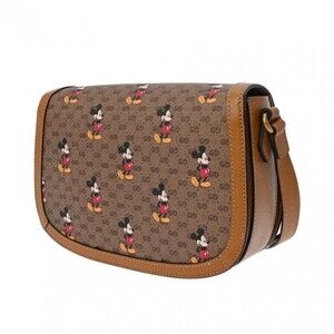Gucci Leather Shoulder Supreme Brown Canvas GG Collaboration Disney Bag